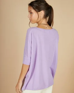 Cashmere Tribu Pulls|Pull poncho 100% Cachemire Kelly col V manches courtes lavande