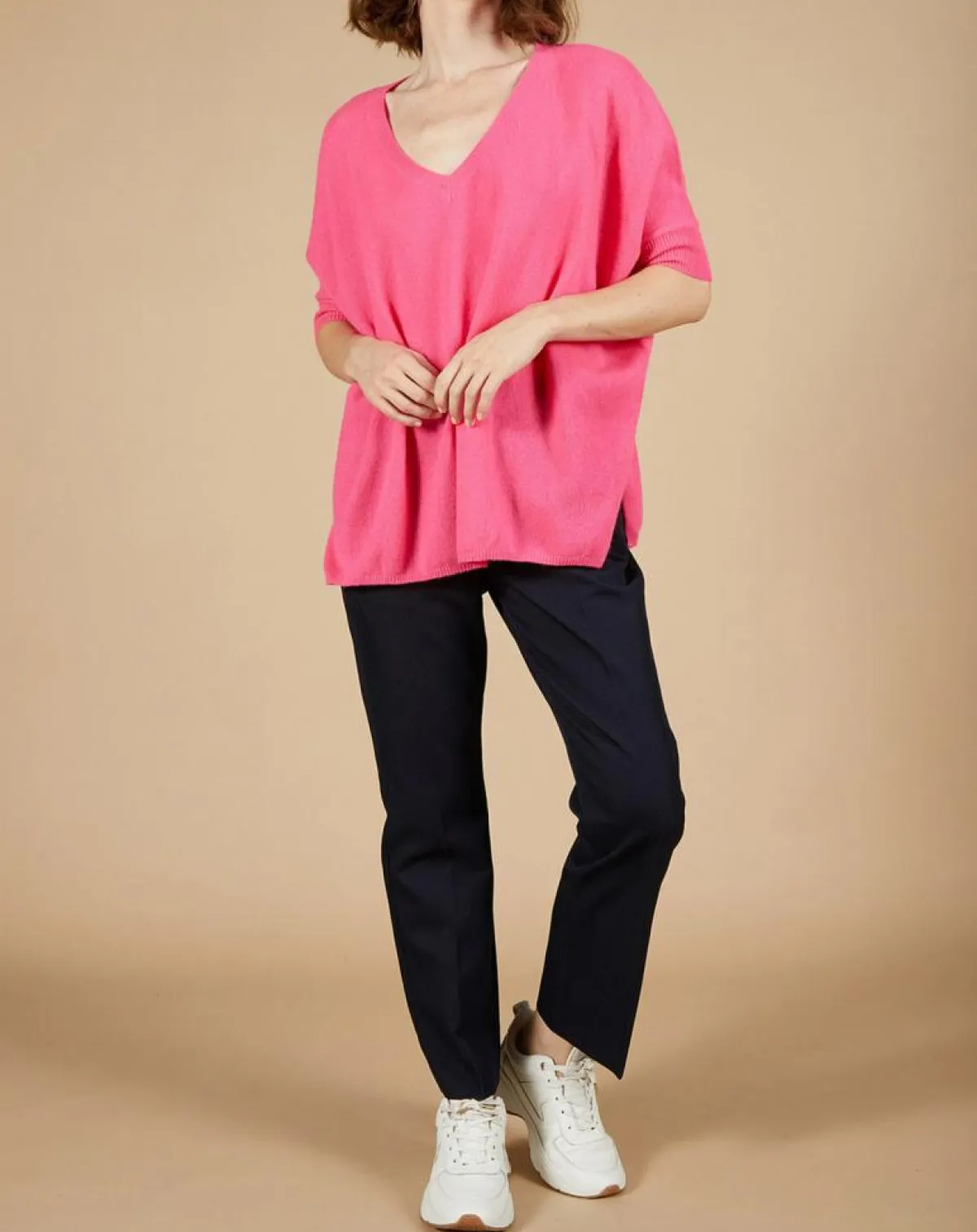 Cashmere Tribu Pulls|Pull poncho 100% Cachemire Kelly col V manches courtes tulipe