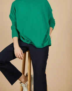 Cashmere Tribu Pulls|Pull poncho 100% Cachemire Lola col roulé vert impérial