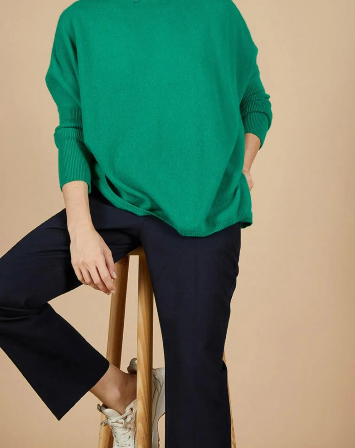 Cashmere Tribu Pulls|Pull poncho 100% Cachemire Lola col roulé vert impérial