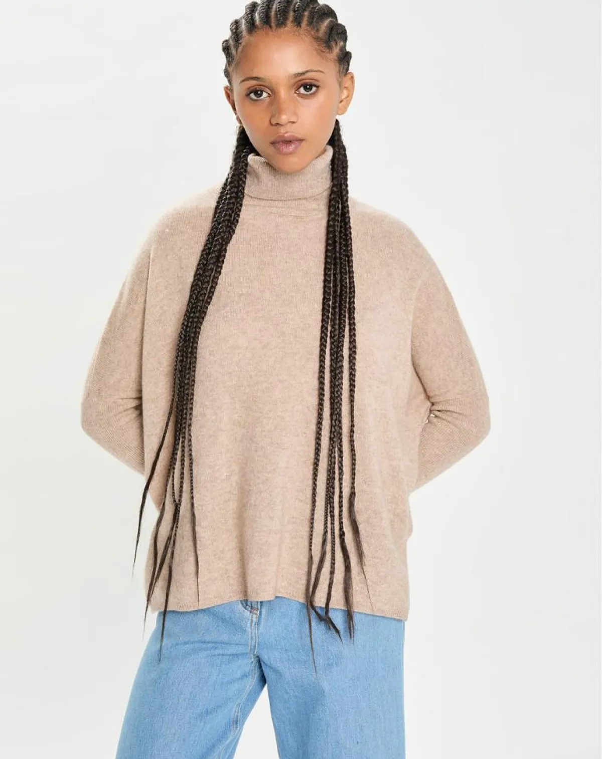 Cashmere Tribu Pulls|Pull poncho 100% Cachemire Lola col roulé chataigne