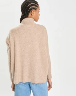 Cashmere Tribu Pulls|Pull poncho 100% Cachemire Lola col roulé chataigne