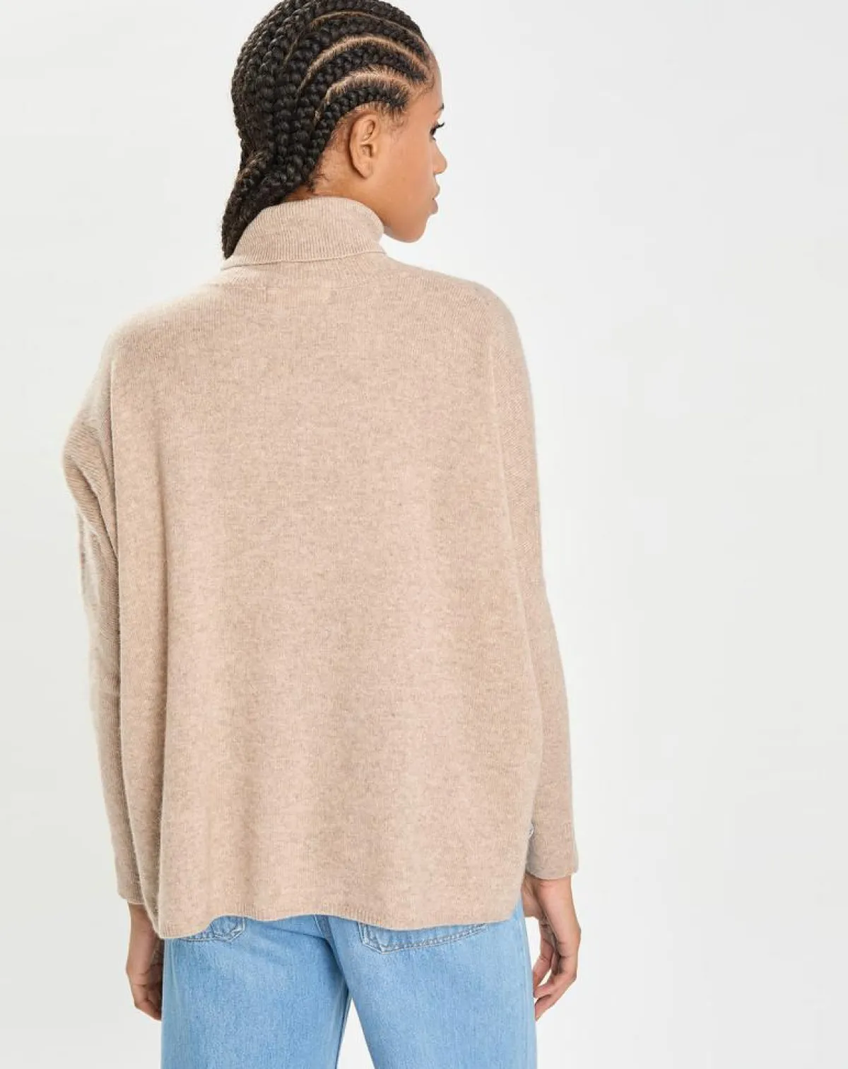 Cashmere Tribu Pulls|Pull poncho 100% Cachemire Lola col roulé chataigne
