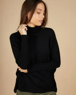 Cashmere Tribu Pulls|Pull poncho 100% Cachemire Lola col roulé noir