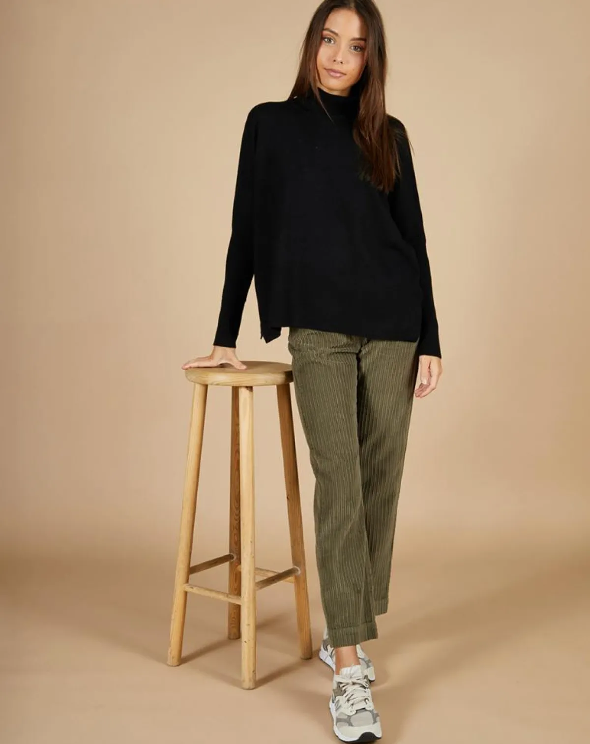 Cashmere Tribu Pulls|Pull poncho 100% Cachemire Lola col roulé noir