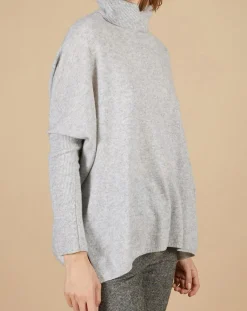 Cashmere Tribu Pulls|Pull poncho 100% Cachemire Lola col roulé gris chiné clair