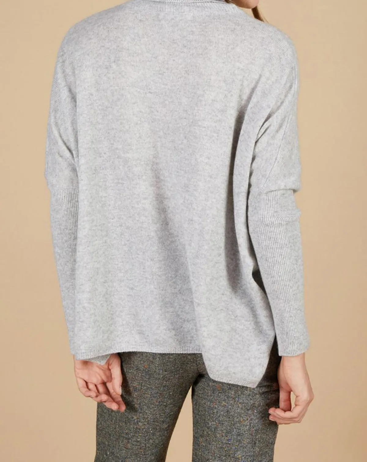 Cashmere Tribu Pulls|Pull poncho 100% Cachemire Lola col roulé gris chiné clair