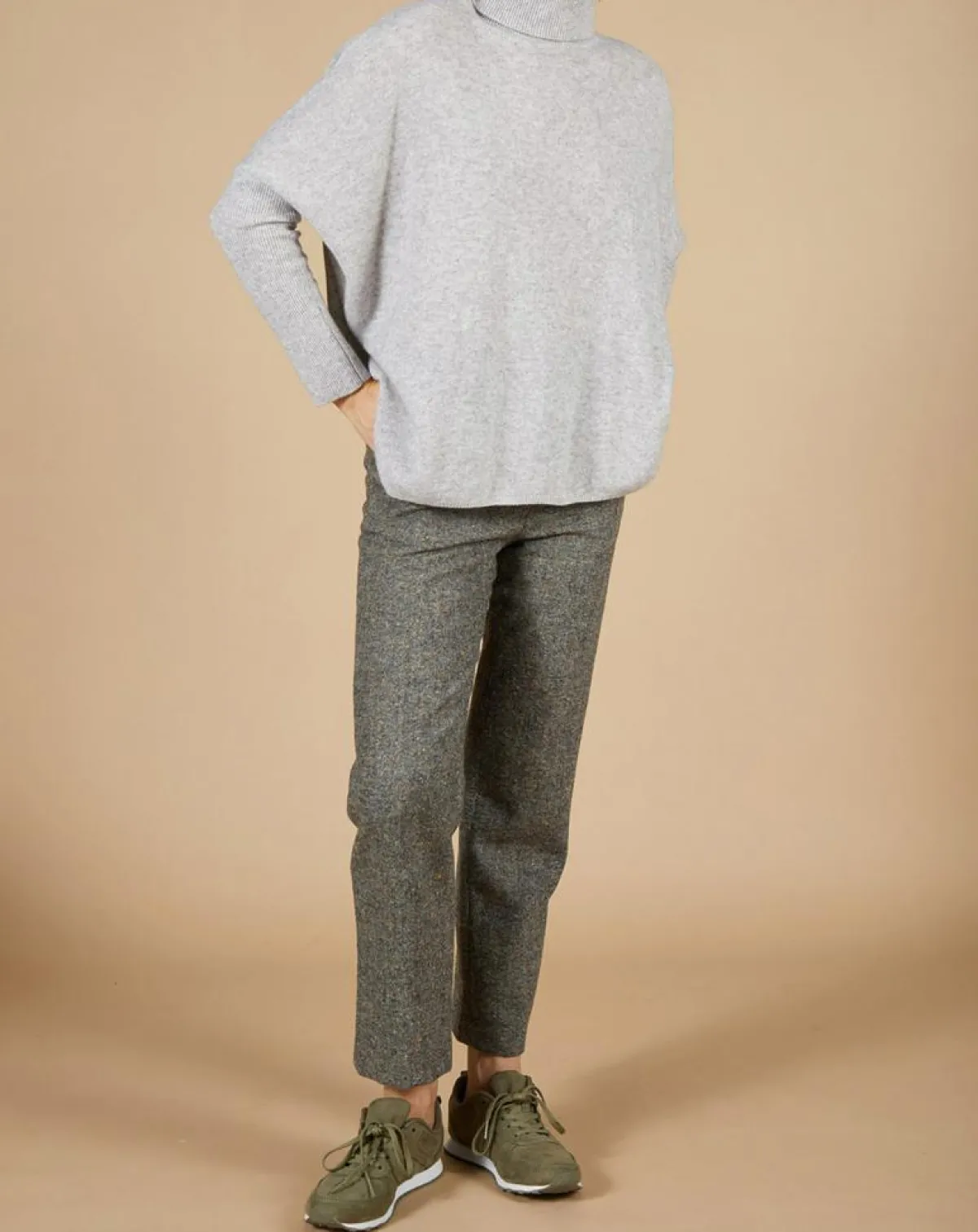 Cashmere Tribu Pulls|Pull poncho 100% Cachemire Lola col roulé gris chiné clair