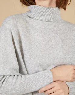 Cashmere Tribu Pulls|Pull poncho 100% Cachemire Lola col roulé gris chiné clair