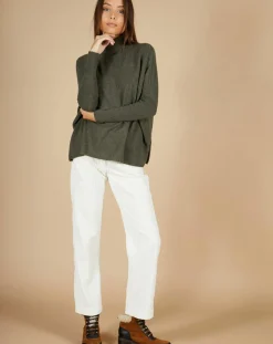 Cashmere Tribu Pulls|Pull poncho 100% Cachemire Lola col roulé kaki grisé