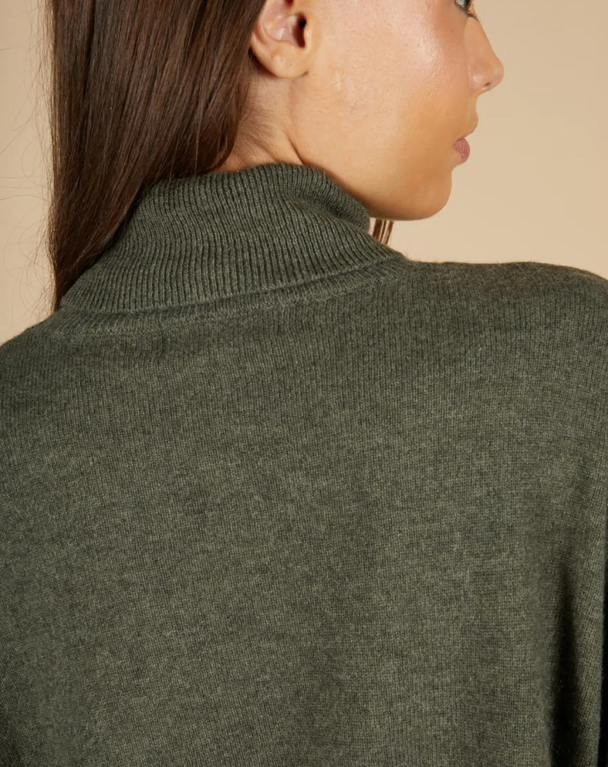 Cashmere Tribu Pulls|Pull poncho 100% Cachemire Lola col roulé kaki grisé