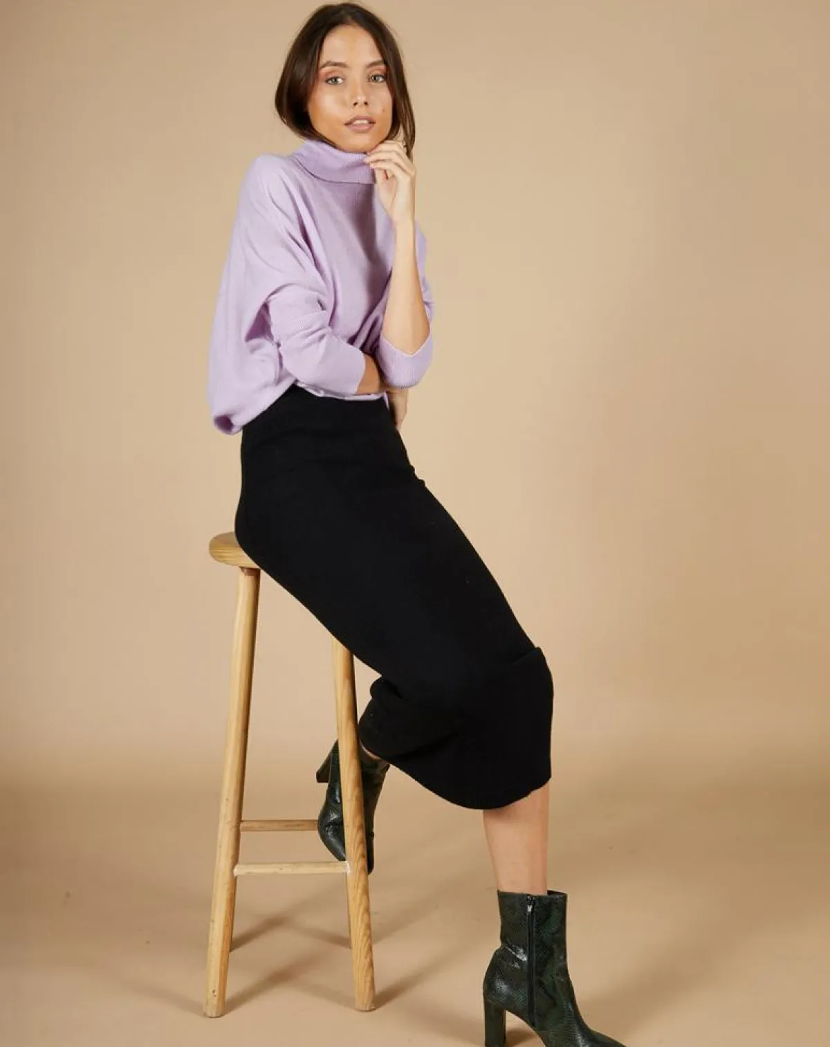 Cashmere Tribu Pulls|Pull poncho 100% Cachemire Lola col roulé lilas