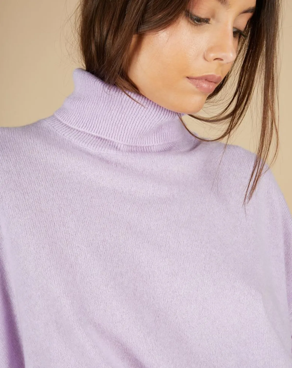 Cashmere Tribu Pulls|Pull poncho 100% Cachemire Lola col roulé lilas