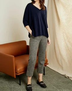 Miss Cashmere Pulls|Pull poncho 100% Cachemire Marilyn Col V bleu profond