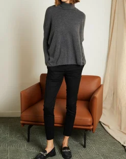 Miss Cashmere Pulls|Pull poncho 100% Cachemire Olivia Col roulé gris chiné foncé