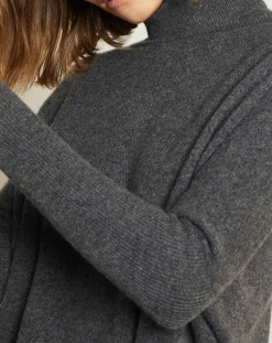 Miss Cashmere Pulls|Pull poncho 100% Cachemire Olivia Col roulé gris chiné foncé