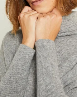 Miss Cashmere Pulls|Pull poncho 100% Cachemire Olivia Col roulé gris chiné clair