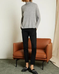 Miss Cashmere Pulls|Pull poncho 100% Cachemire Olivia Col roulé gris chiné clair