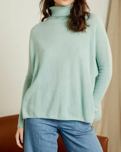 Miss Cashmere Pulls|Pull poncho 100% Cachemire Olivia Col roulé amande