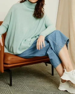 Miss Cashmere Pulls|Pull poncho 100% Cachemire Olivia Col roulé amande