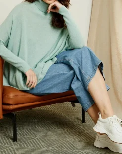 Miss Cashmere Pulls|Pull poncho 100% Cachemire Olivia Col roulé amande