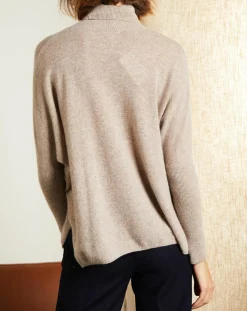 Miss Cashmere Pulls|Pull poncho 100% Cachemire Olivia Col roulé taupe chiné