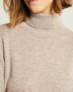 Miss Cashmere Pulls|Pull poncho 100% Cachemire Olivia Col roulé taupe chiné