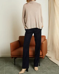 Miss Cashmere Pulls|Pull poncho 100% Cachemire Olivia Col roulé taupe chiné