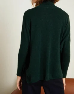 Miss Cashmere Pulls|Pull poncho 100% Cachemire Olivia Col roulé vert forêt