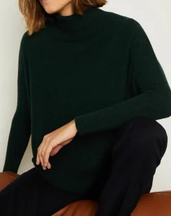 Miss Cashmere Pulls|Pull poncho 100% Cachemire Olivia Col roulé vert forêt