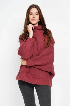 Assuili Sweats|Pull poncho col roulé bordeaux
