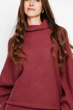 Assuili Sweats|Pull poncho col roulé bordeaux