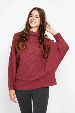 Assuili Sweats|Pull poncho col roulé bordeaux