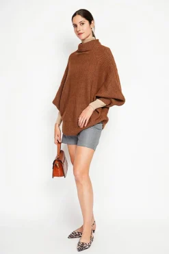 Assuili Pulls|Pull poncho col roulé marron