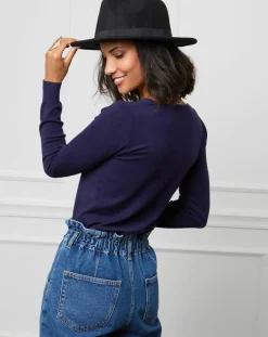 Soft Cashmere Pulls|Pull Romane à Col V marine