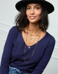 Soft Cashmere Pulls|Pull Romane à Col V marine