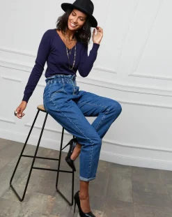 Soft Cashmere Pulls|Pull Romane à Col V marine