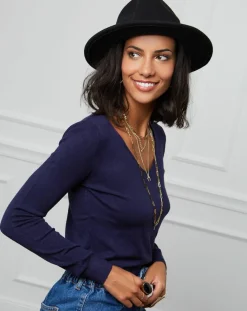 Soft Cashmere Pulls|Pull Romane à Col V marine
