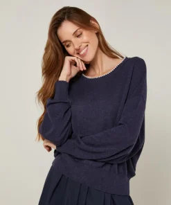 Rodier Pulls|Pull Roxane 100% Laine mélangée bleu denim