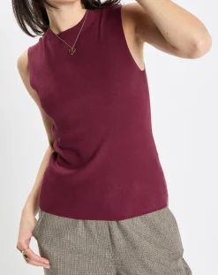 Marc O'Polo Pulls|Pull sans manches côtelé rouge foncé