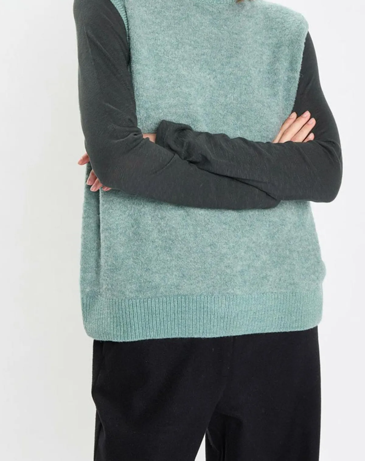 Marc O'Polo Pulls|Pull sans manches en Laine & Alpaga mélangés vert