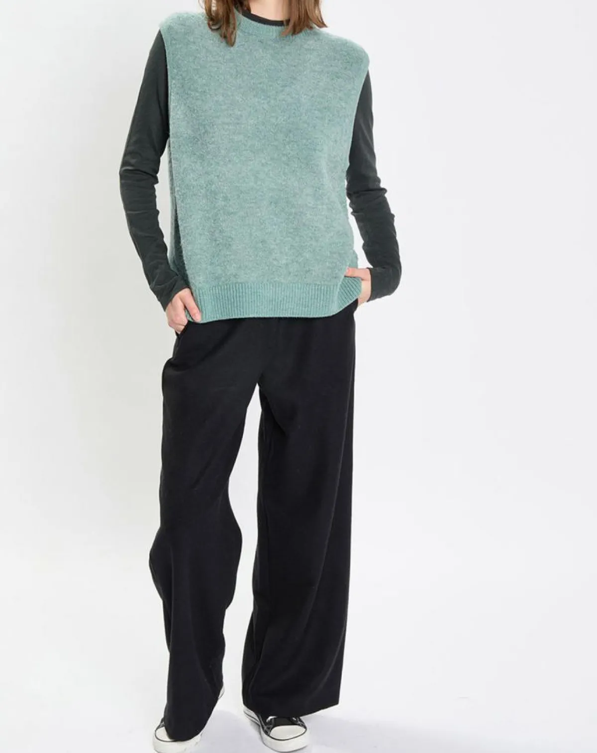 Marc O'Polo Pulls|Pull sans manches en Laine & Alpaga mélangés vert