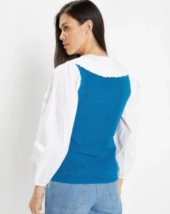 Galeries Lafayette Pulls|Pull sans manches en Maille mélangée Fido bleu moyen