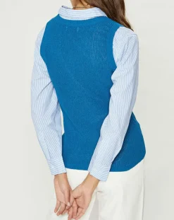 Galeries Lafayette Pulls|Pull sans manches en Maille mélangée Fido bleu moyen