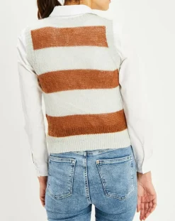 Bellerose Pulls|Pull sans manches en Mohair & Laine mélangés Timken rayé écru/camel