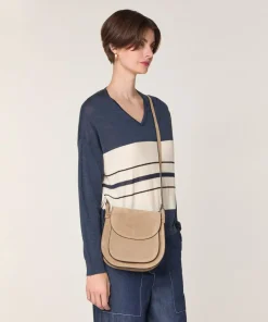 Rodier Pulls|Pull Saoirse 100% Laine col V rayures bleu denim