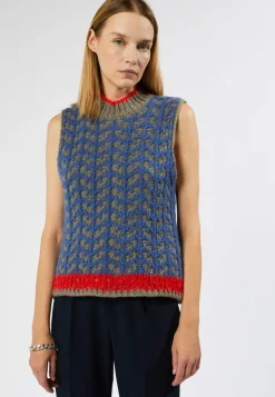 Rodier Pulls|Pull Suzette en Alpaga mélangé sans manches colore bleu outremer