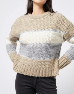 Esprit Pulls|Pull Tricot en grosse maille fantaisie tricolore beige/gris/blanc