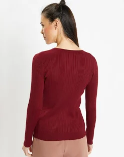 Galeries Lafayette Pulls|Pull tunisien en Maille côtelée Fya bordeaux