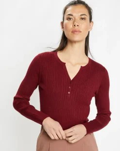 Galeries Lafayette Pulls|Pull tunisien en Maille côtelée Fya bordeaux